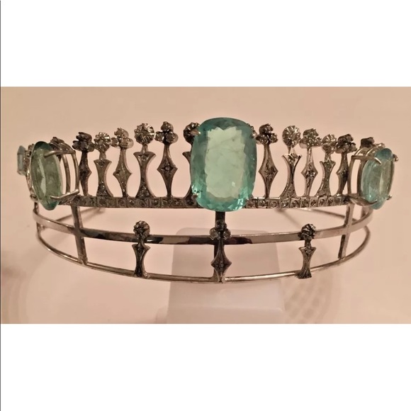 Victorian style 60ct aquamarine diamond SS Tiara - Picture 6 of 8
